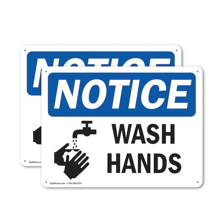 Signmission Wash Hands, 14 in W x Rectangle, Aluminum OS-2PACK-NS-A-1014-L-16863